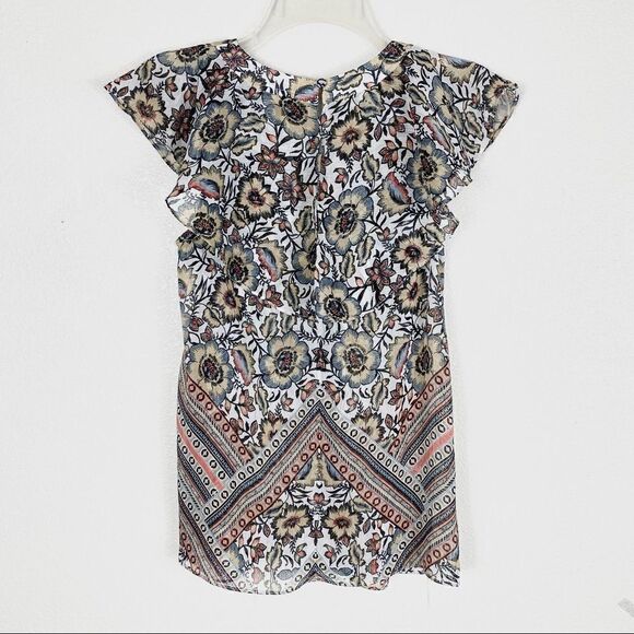 Guess White Floral Criss Cross Neckline Blouse - Picture 4 of 6